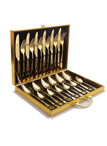 24-Piece Stainless Steel Cutlery Set Kitchen Utensils Set Surface Texture-Free Western