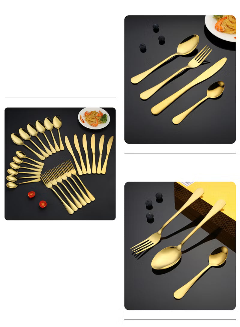 24-Piece Stainless Steel Cutlery Set Kitchen Utensils Set Surface Texture-Free Western