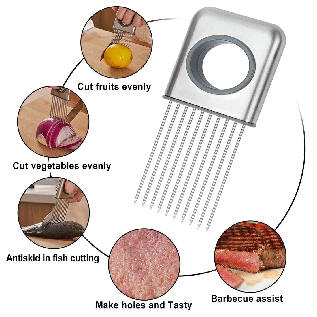 Onion Holder Slicer Vegetable tools Tomato Cutter Stainless - Arabinox