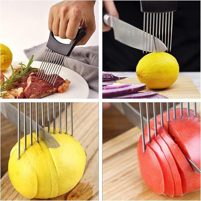 Onion Holder Slicer Vegetable tools Tomato Cutter Stainless Steel Kitchen Gadget - Arabinox