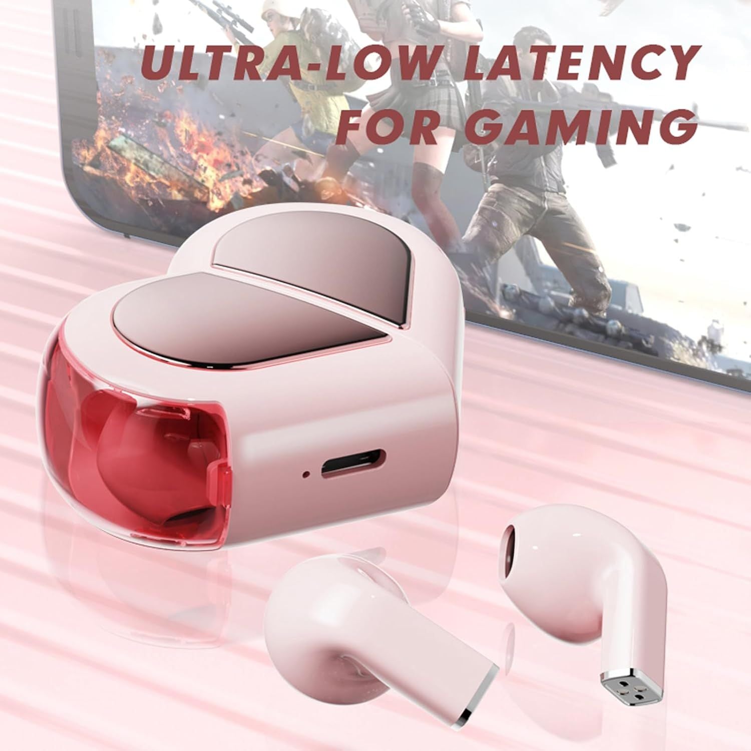 Pink Heart Design Wireless Earphones for Girls - Arabinox