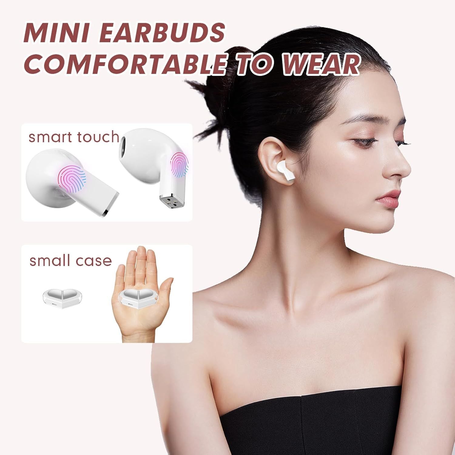 Pink Heart Design Wireless Earphones for Girls - Arabinox