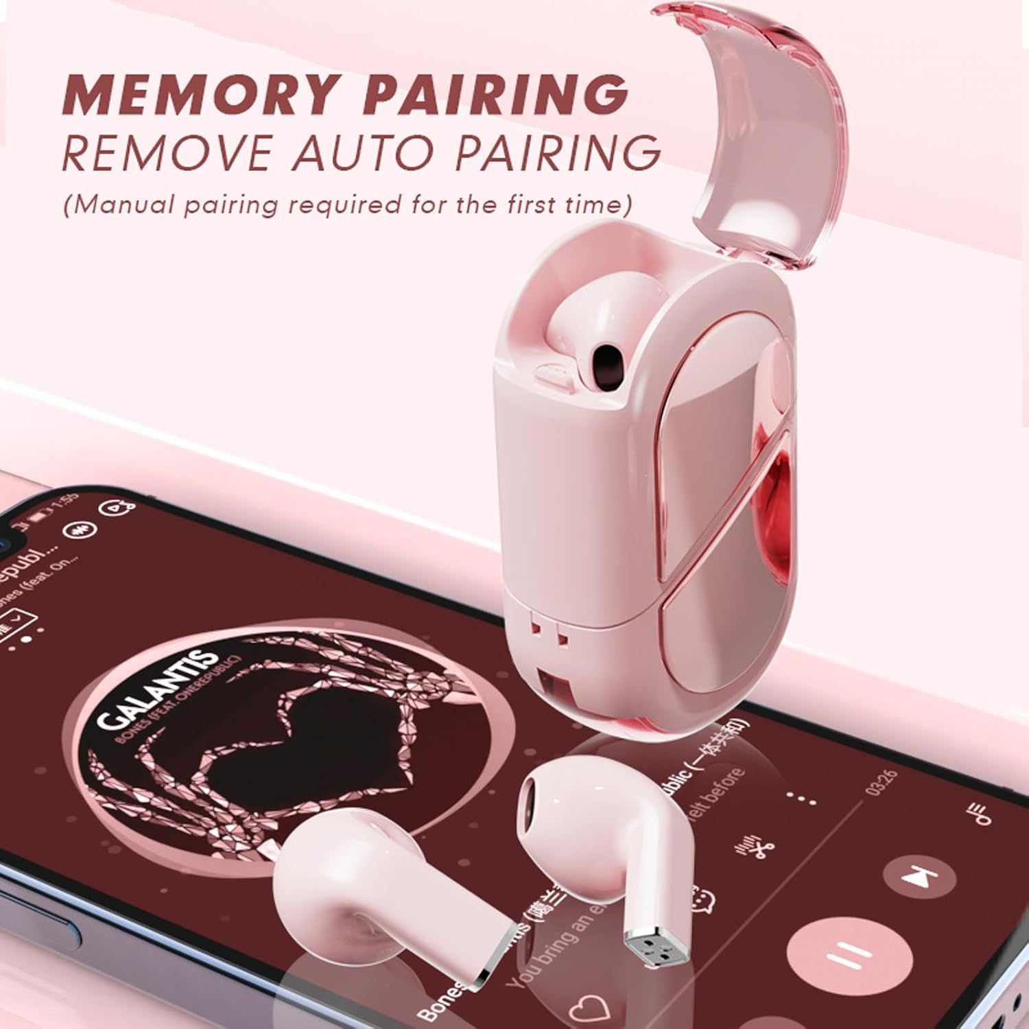 Pink Heart Design Wireless Earphones for Girls - Arabinox