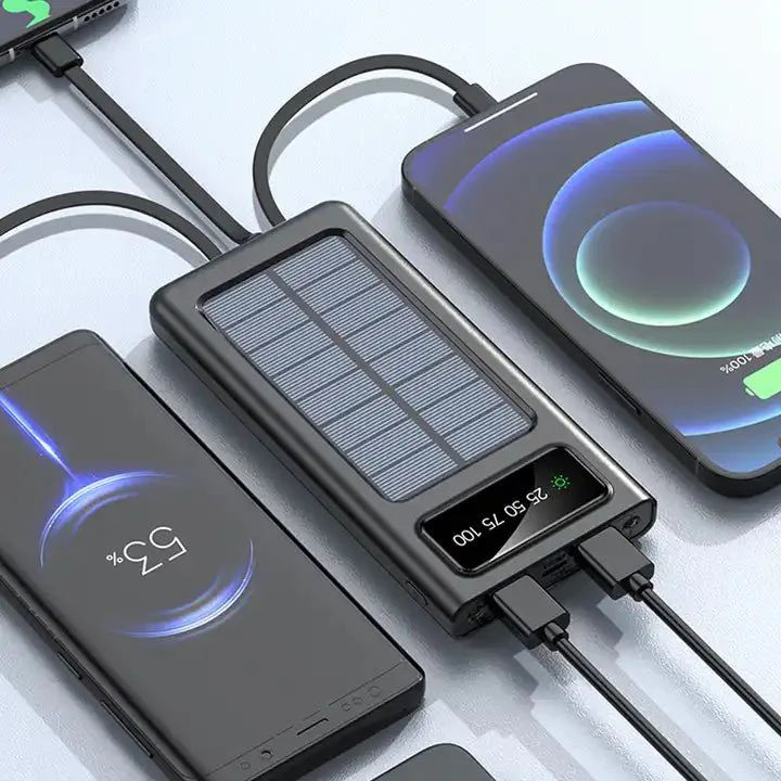 Solar Power Bank 20000CmAh, Fast Charging Built in Cable - Arabinox