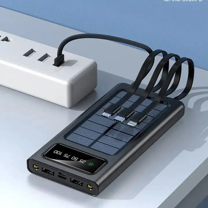 Solar Power Bank 20000CmAh, Fast Charging Built in Cable - Arabinox