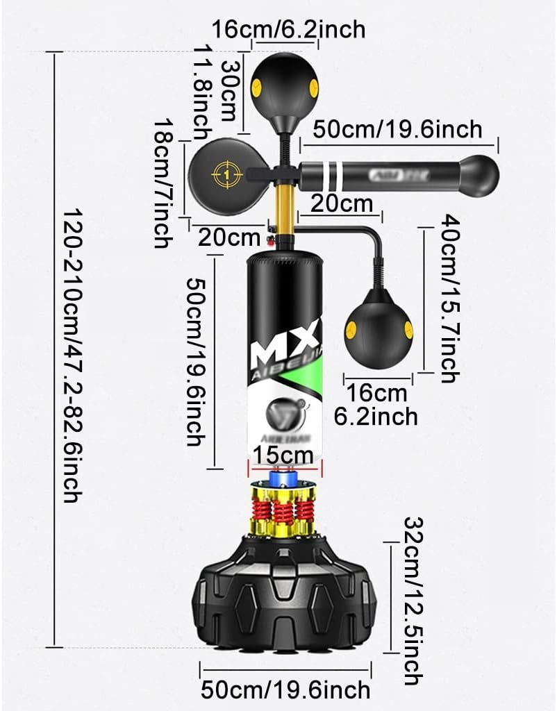 Speed Bags Boxing Reflex, Punching Bag with Spinning Bar, Height Adjustable Freestanding Speed Trainer - Arabinox